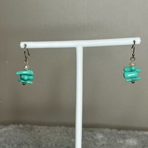 Turquoise Chip and Pearl Dangle Earrings- Sterling